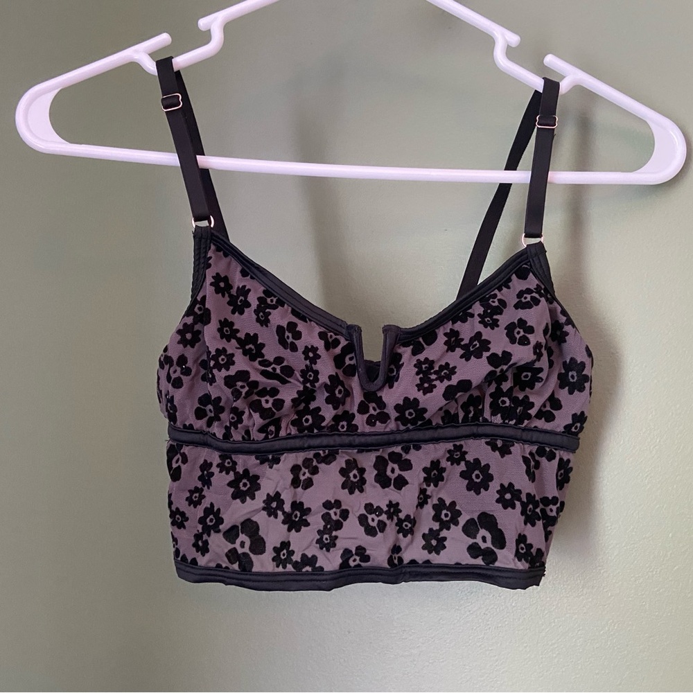 PINK Victoria's Secret Black Floral Bra Top